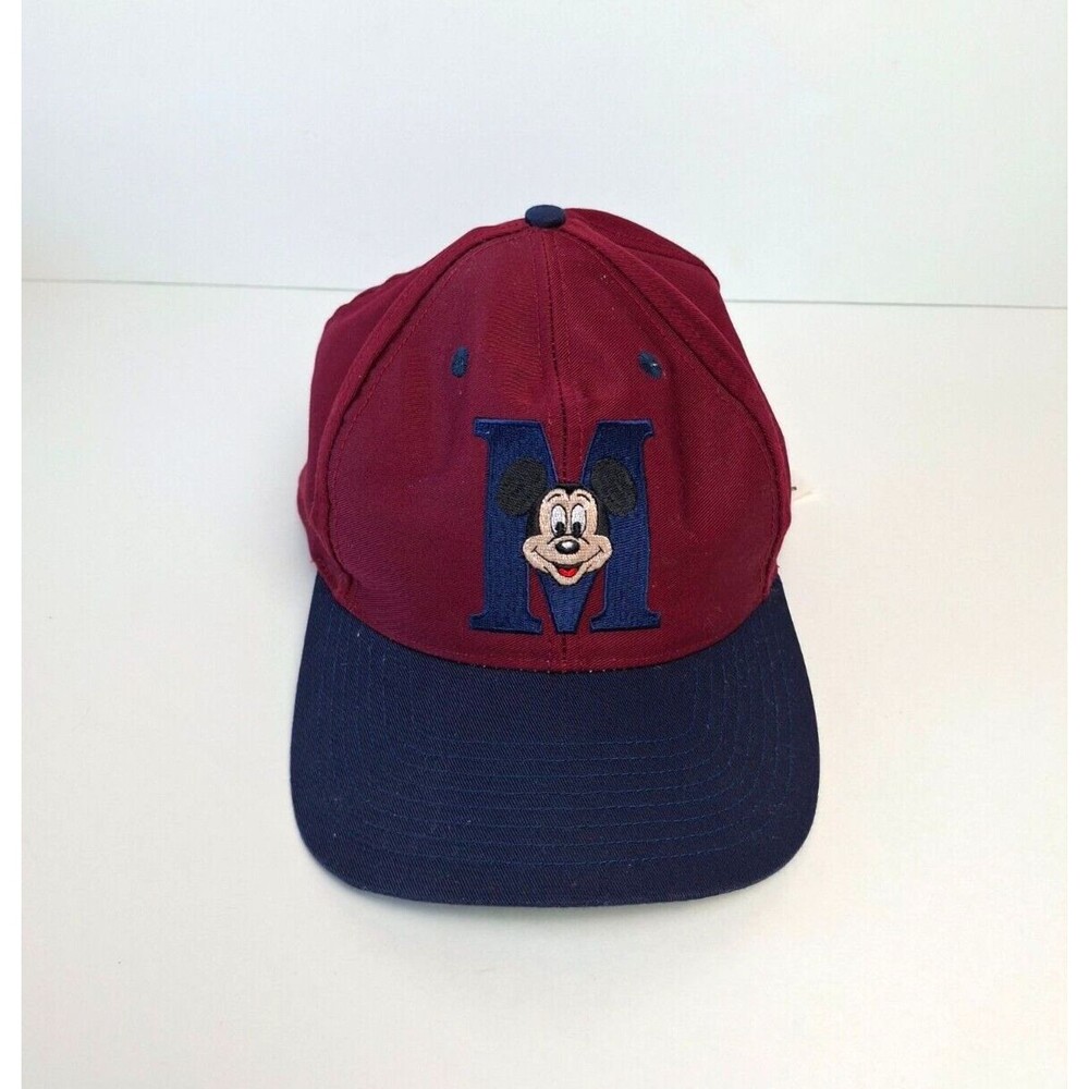VTG Disney Mickey Mouse Plaid Burgundy Embroidered M Snapback Cap Goofy's Hat Co